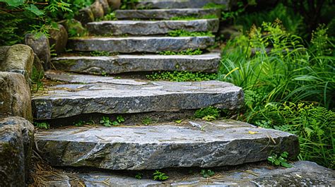 Fundo Um Caminho De Pedra No Parque E Uma Escadaria De Granito