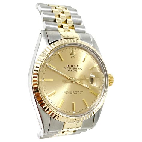 Rolex Datejust 16013 Champagne Stick 36mm Two Tone Jubilee For Sale At