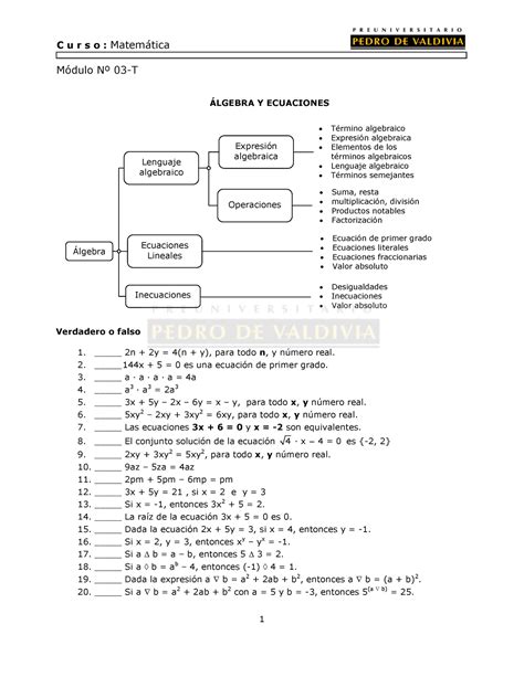 MA09 M03 T Álgebra y Ecuaciones C u r s o Matemtica MÛdulo N 03 T