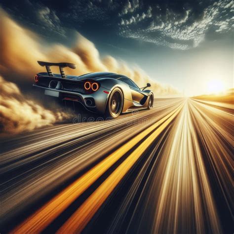 Speeding Sports Car Kicks Up Dust Of Highway Stock Illustration