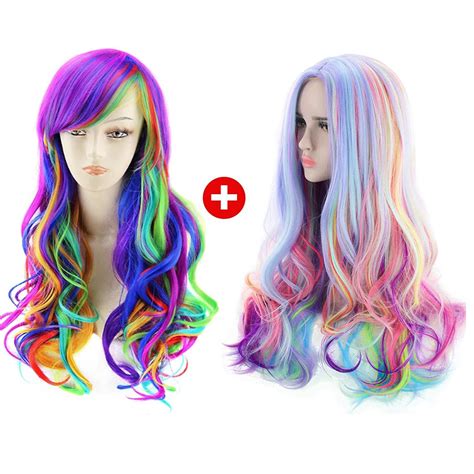 Wig Set Mermaid Unicorn Colorful Rainbow Wig Wavy Etsy