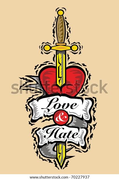 Vector Illustration Love Hate Tattoo Love Stock Vector Royalty Free