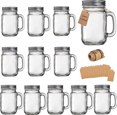 Mason Jar Mugs With Handle Silver Lid And Plastic Straws 16 Oz Each Old Fashion