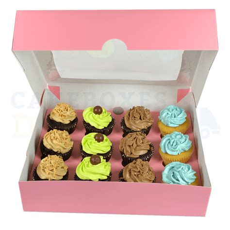 Premium 12 Pink Cupcake Window Box With 6cm Divider Cake Boxes