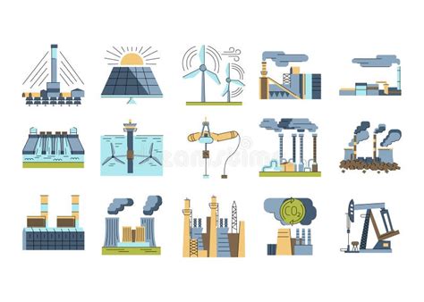 Alternative Energy Sources Color Line Icon Sets Stock Vector