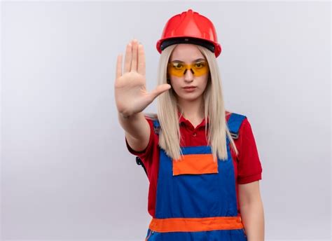 Jeune Fille Blonde Ing Nieur Constructeur En Uniforme Portant Des