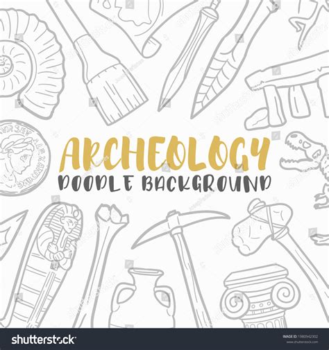 Archeology Doodle Banner Icon Discovery Vector Stock Vector Royalty