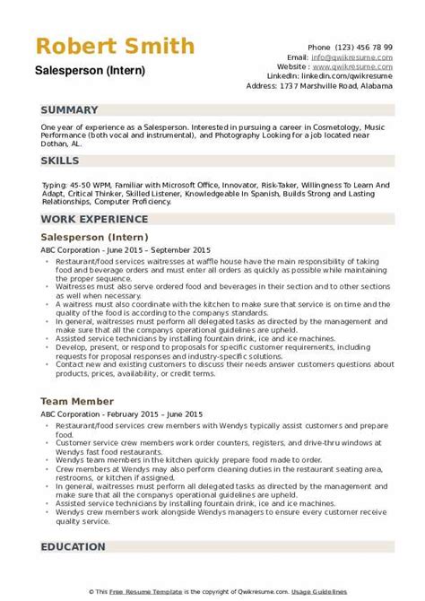 Salesperson Resume Samples Qwikresume