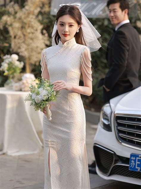 Chiffon White Cheongsam Wedding Dress. Chinese Wedding Qipao. Vintage ...