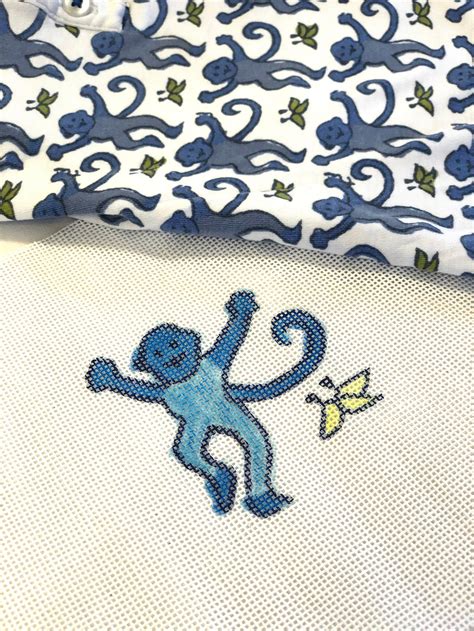 Roller Rabbit X Etsy Monkey Needlepoint Canvas Blue Etsy