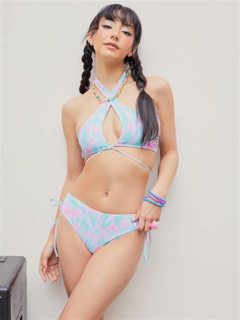 Tie Dye Cut Out Halter Bikini Siwmsuit Cider