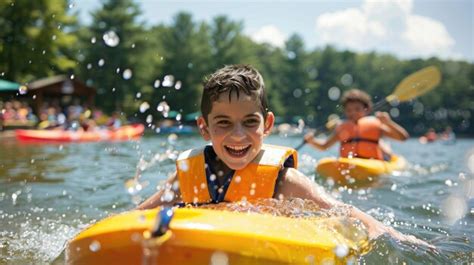 Premium Photo | Children enjoying water activities at a summer camp lake