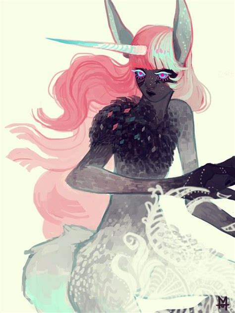 A Drawing Of A Woman With Pink Hair And Horns