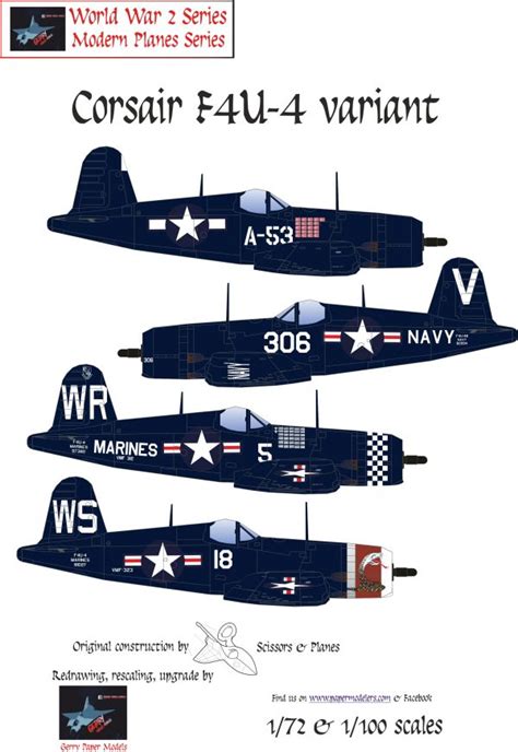 1 72 And 1 100 Vought F4u 4 Corsair 4 Kit Bundle Paper Model Ecardmodels