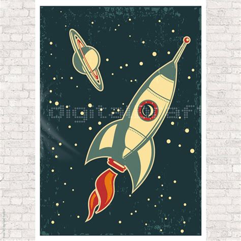 Vintage Rocket Illustration Poster nursery Decor Art to - Etsy