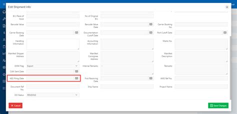 How To Update AES Filing Date To A Job Or Shipment In Fresa