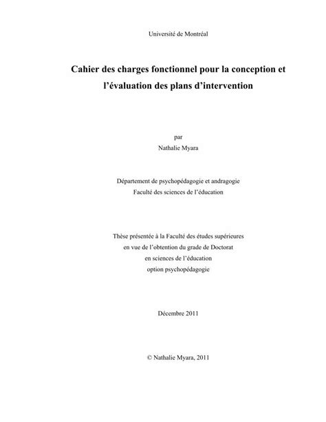 Pdf Cahier Des Charges Fonctionnel Pour La Conception Et Cahier