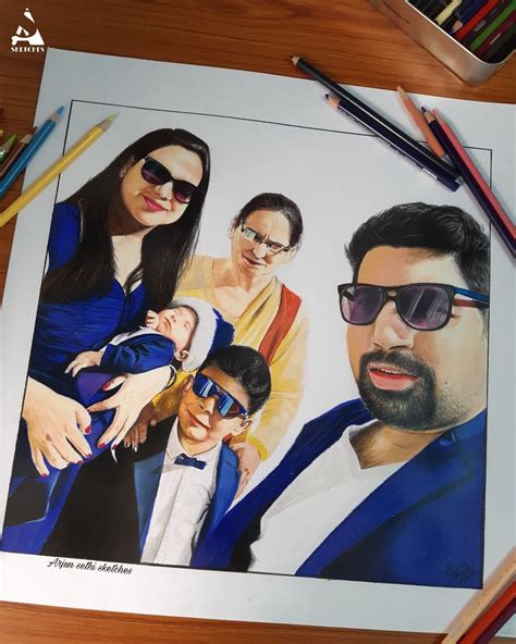 A4 COMMISSION Original family selfie/portrait personalised coloured ...