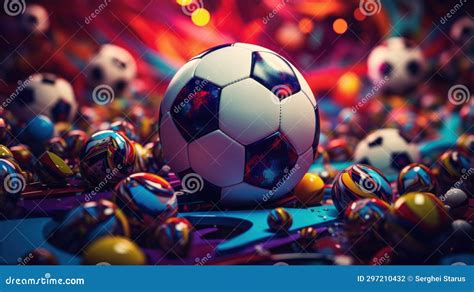 A Soccer Ball Surrounded By Colorful Balls Ai Stock Photo Image Of