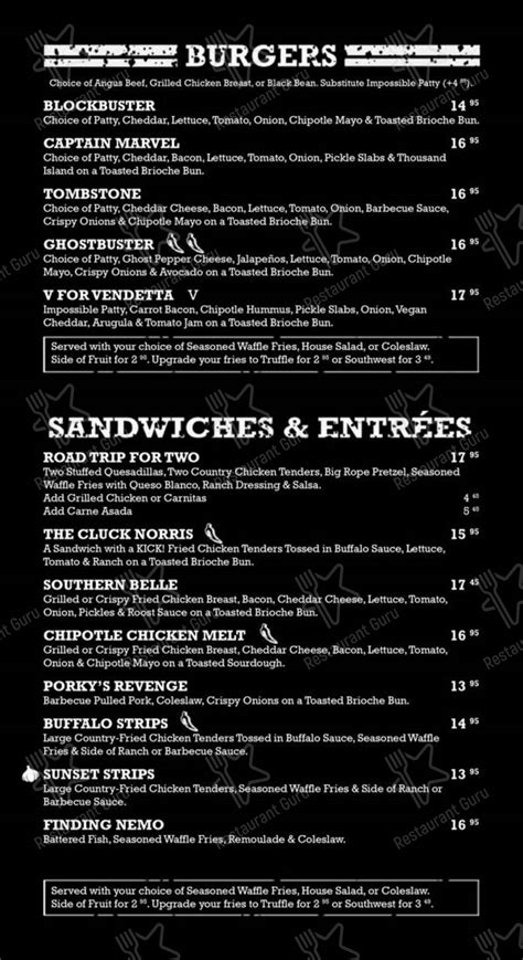 Menu at RoadHouse Cinemas pub & bar, Tucson