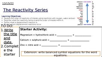 Gcse Reactivity Series And Displacement Reactions By Science Lessons You