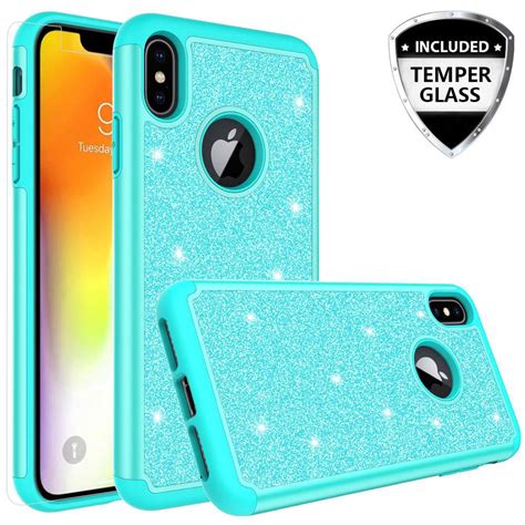 Apple Iphone Xs Max Case W Tempered Glass Screen Protector Glitter Bling Silicone Shock Proof