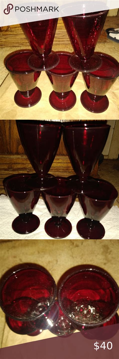 Anchor Hocking Vintage Royal Ruby Red Glass Wine Glasses Footed Set Of 5 Red Glass Ruby Red