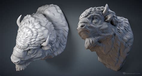 American bison head sculpture. 3D model | Behance