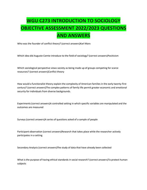 Solution Wgu C Introduction To Sociology Objective Assessment