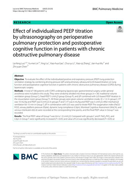 PDF Effect Of Individualized PEEP Titration By Ultrasonography On