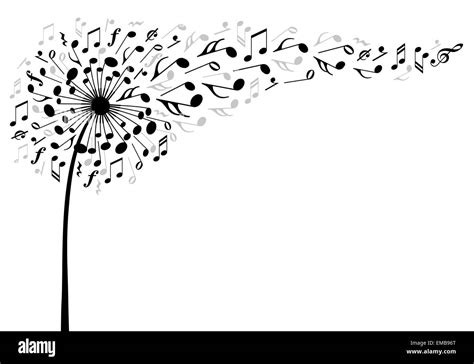 Music Dandelion Flower With Flying Musical Notes Vector Illustration