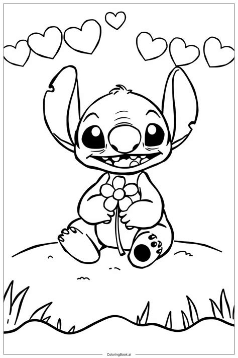 Página para colorear Adorable Cute Stitch en la escena de Ohana