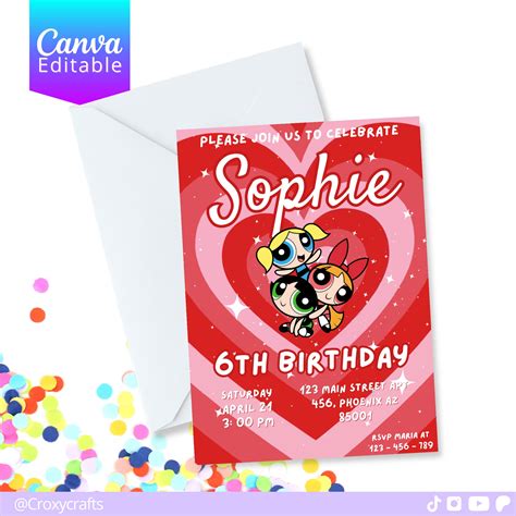 Powerpuff Girls Invitation Canva Editable Birthday Ideas