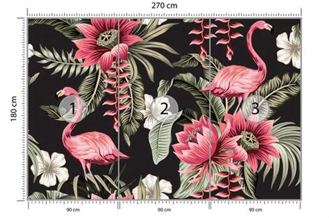 Fotobehang Tropische Bloemen En Flamingo S Vintage Bol