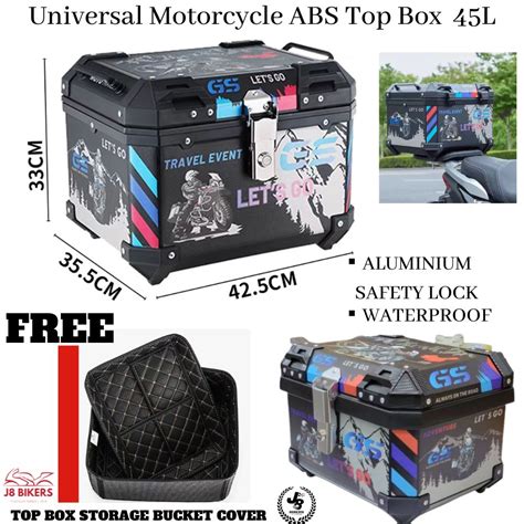 Universal Motorcycle ABS Top Box 45L Waterproof Rack Aluminum Safety