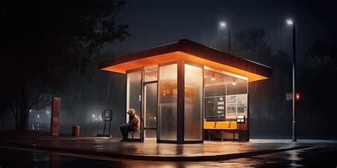 Premium AI Image | a bus stop in the rain at night s