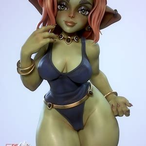 Goblin Girl Pinup Aikten Nude Or Clothed 75 120mm Scale Resin 3D Printed Miniature