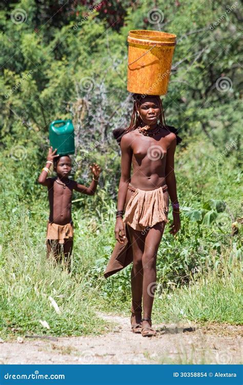 Young Himba Woman Carries A Bucket Editorial Stock Image Image Of People Cultural 30358854