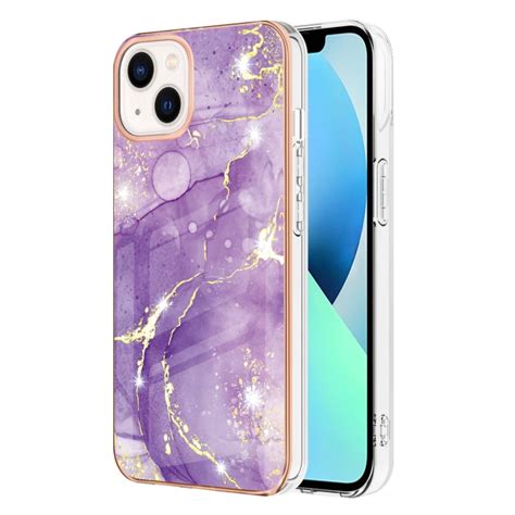 สำหรบ iPhone 14 Electroplating Marble Pattern Dual side IMD TPU เคสกน