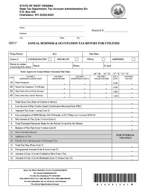 Fillable Online Annual Business Occupation Tax Return For Utilities Fax