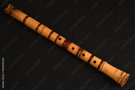 Shakuhachi flute, Shakuhachi is Japanese bamboo flute, on black ...