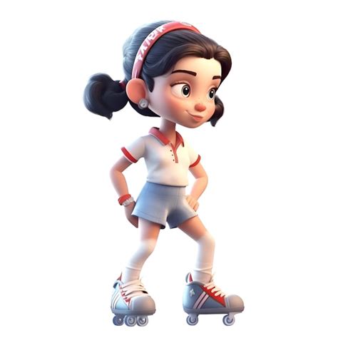 Render 3D de una niña con patines aislados sobre fondo blanco Foto