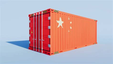 Cargo Container With The China Flag During Unloading At The Port Stock