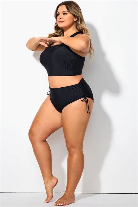 Black Drawstring Side High Waisted Bikini Bottom Meet Curve Meet Curve