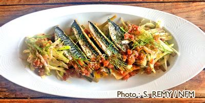 Filets de Maquereaux à l aneth fenouil cuit et cru sauce vierge