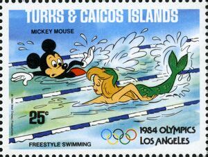 stamp mickey mouse freestyle swimming  rings turks  caicos