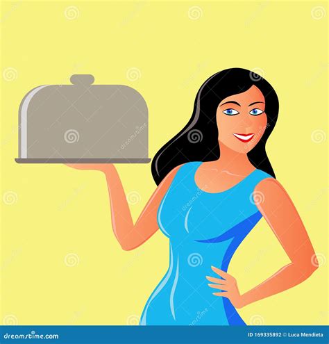 Vector Illustration Of An Attractive Female Waitress With A Plate