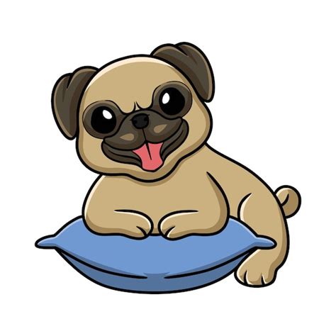 Mignon Petit Dessin Animé De Chien Carlin Sur L oreiller Vecteur Premium