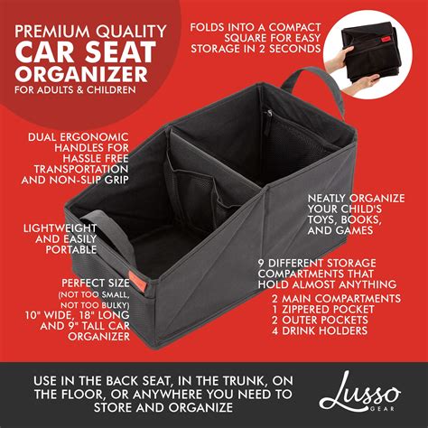 Lusso Gear Car Seat Organizer With Cup Holders For Front Back Or