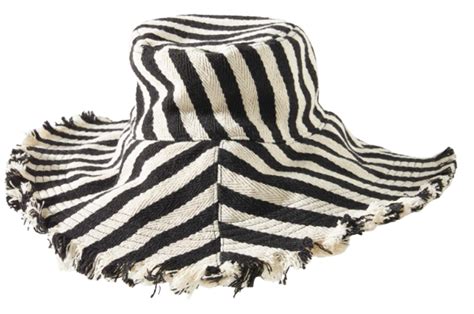 Anthropologie Black And White Striped Fray Hem Bucket Hat WHATS ON